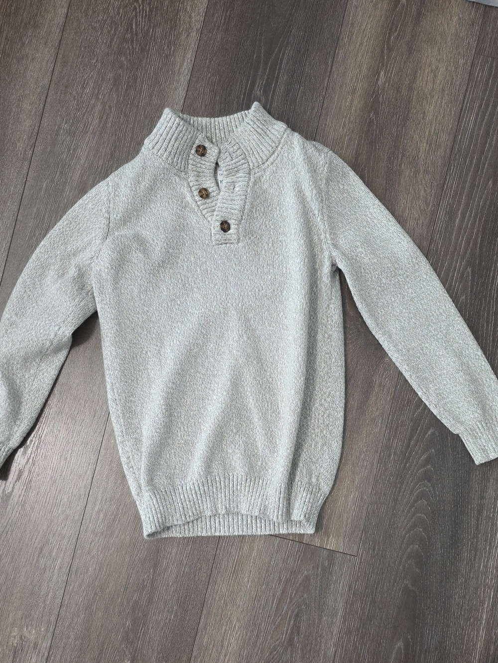 Carter's Light Gray Button-Neck Cowl Sweater